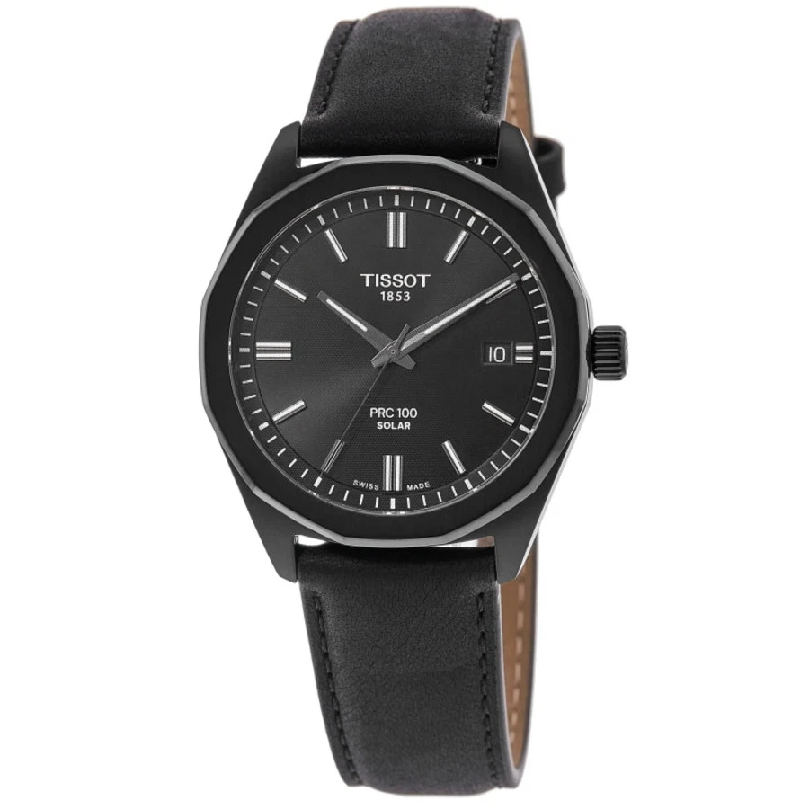 Nuevo reloj para hombre Tissot PRC100 solar esfera negra correa de cuero T151.422.36.051.00