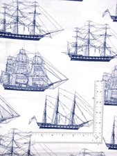 Nautical Sailing Ship Fabric Last Yard Ships Sail White C8550 Cotton Riley Blake