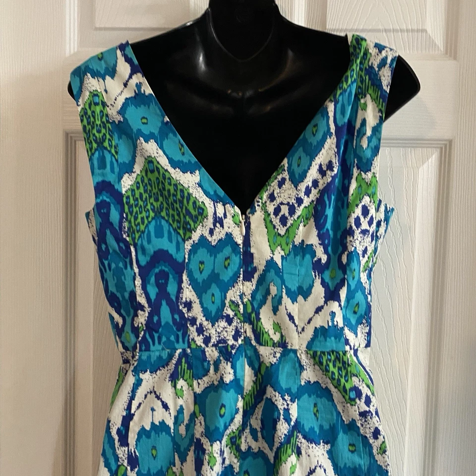 Vestido Anthropologie Plenty de Tracy Reese 4 Azul Brillante Funda Gráfico Usado en Excelente Condición Foto 4 de 4