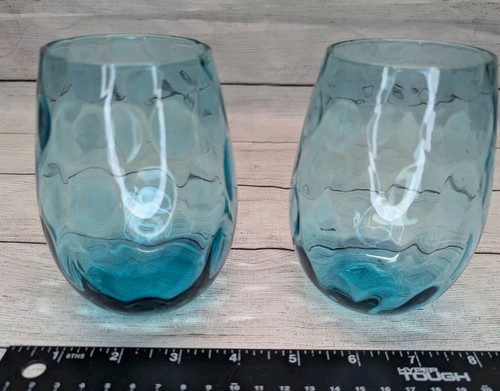 Vintage Aqua Blue Thumbprint MCM Drinking Glasses Super Pretty!