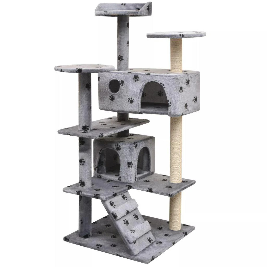 Arbre à chat 125 cm avec niche et griffoir en sisal gris anthracite