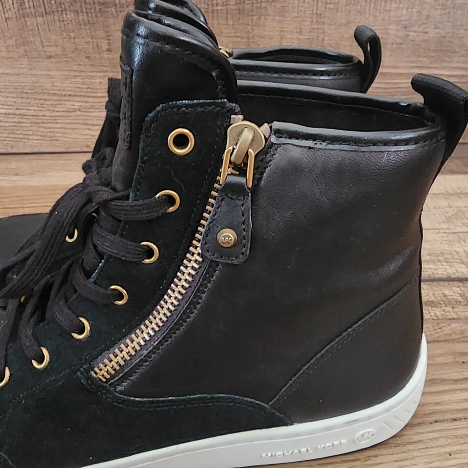 MICHAEL Michael Kors Botas Tenis de Cuero de caña alta de karité para mujer 10 Cremallera Negras Foto 4 de 4