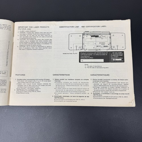 JVC PC-X500 C/J CD Sistema Portátil Manual de Instrucciones Años 90’s - Imagen 3 de 4