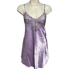 Vintage Secret Treasures Med. Lavender Satin Lace Trim Chemise Nightgown