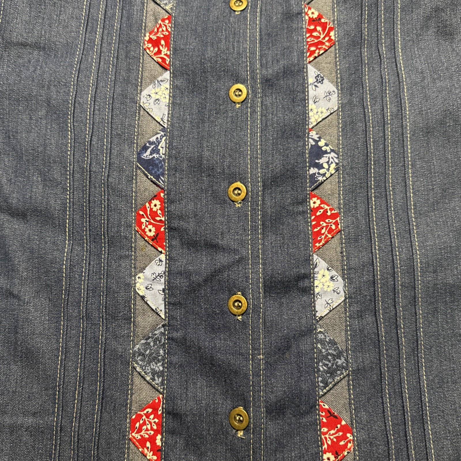 Vintage Western Patchwork Denim Button Down Shirt… - image 4
