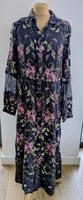 TOGETHER BLACK FLORAL PRINT Midi SHIRT DRESS SIZE 16 Lace Inserts 