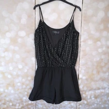 Next Womens Jumpsuit Size 10 Black Beaded Party Shorts Playsuit Sleeveless