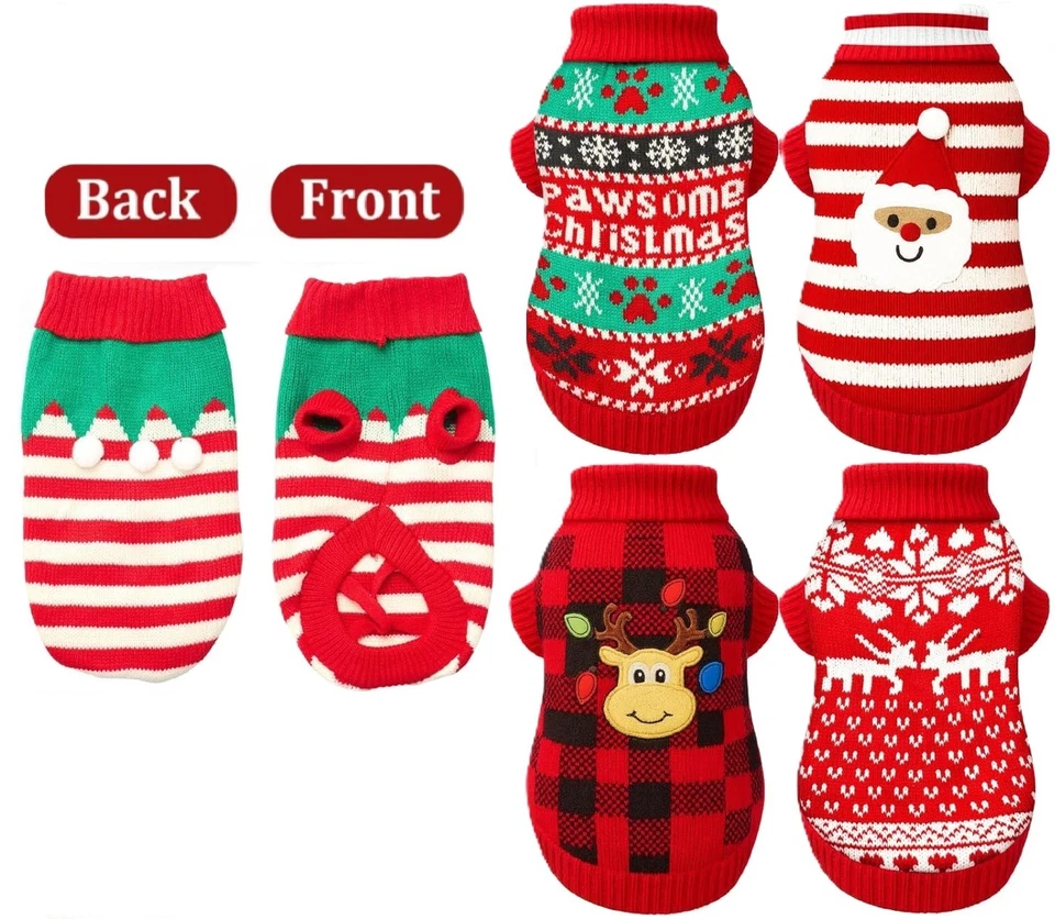 Christmas Sweater for Small Dogs, Knitted Warm Sweater for Pets, Machine Wash - Image 3 of 4