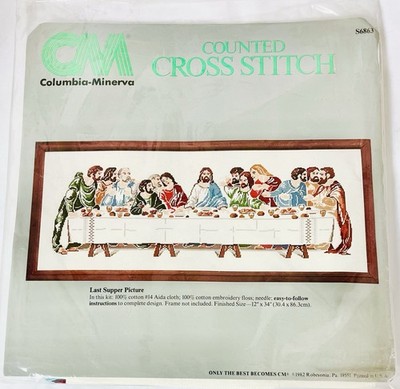 Columbia-Minerva  Last Supper Picture  Cross Stitch Kit Jesus 12  x 34  -New