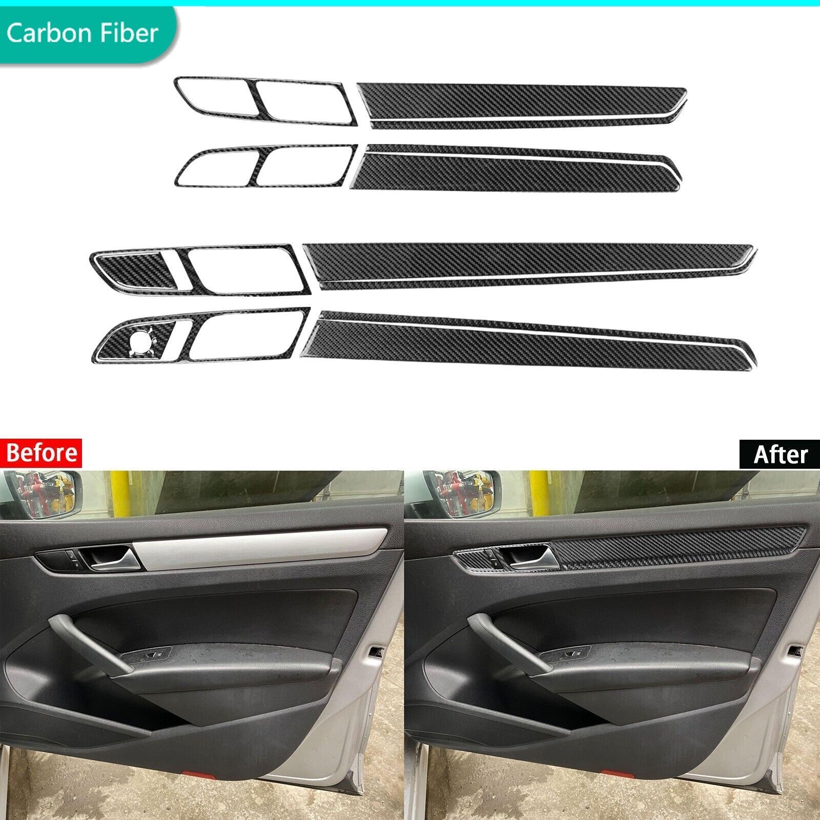 14Pcs Real Carbon Fiber Set Interior Door Panel Cover For VW Passat NMS B7 12+
