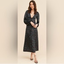 Free People AFRM Portia Dress in Noir Neon Ditsy  Maxi Floral SMALL Black $148