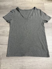 Women  s Size Large Gray Short Sleeve Basic T-Shirt Top Neutral V-neck