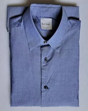 Paul Smith Italy Shirt Men's S P2P 21" Logo Buttons Iridescent Chambray Blue 