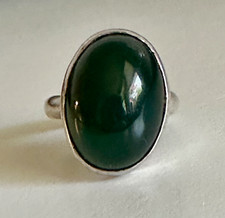 Sterling Silver and Oval Deep Dark Green Stone Ring