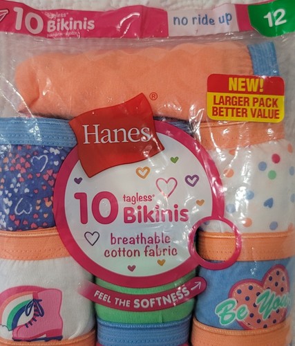 Hanes Girls 10 Tagless Bikinis Multicolor Underwears size 12 - Picture 4 of 5