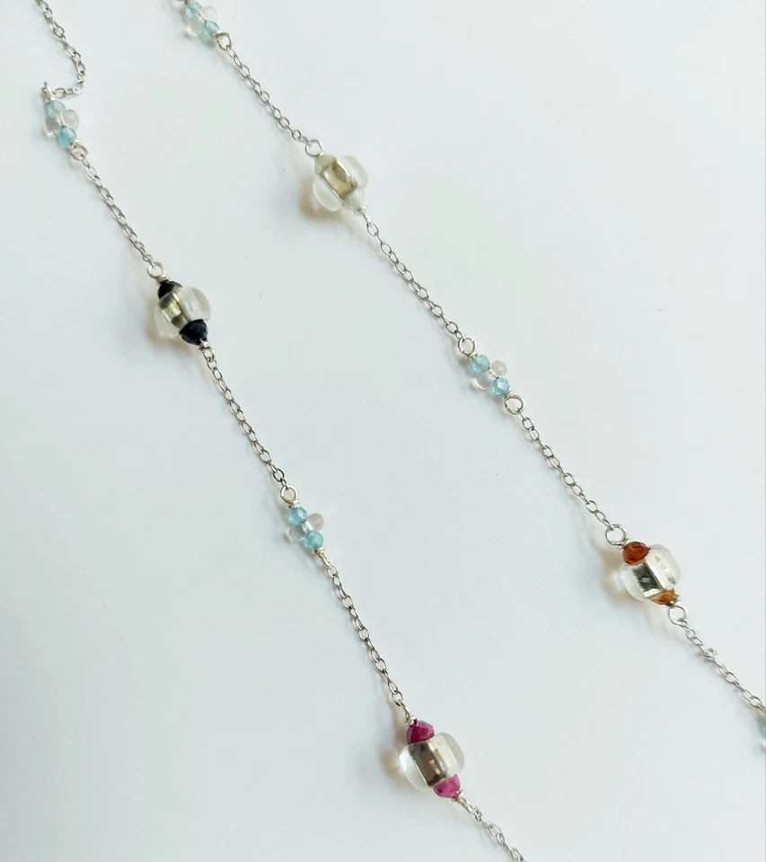 collana in argento 925 con vetro di Murano pietre colorate Spinello e zirconia - Immagine 3 di 3