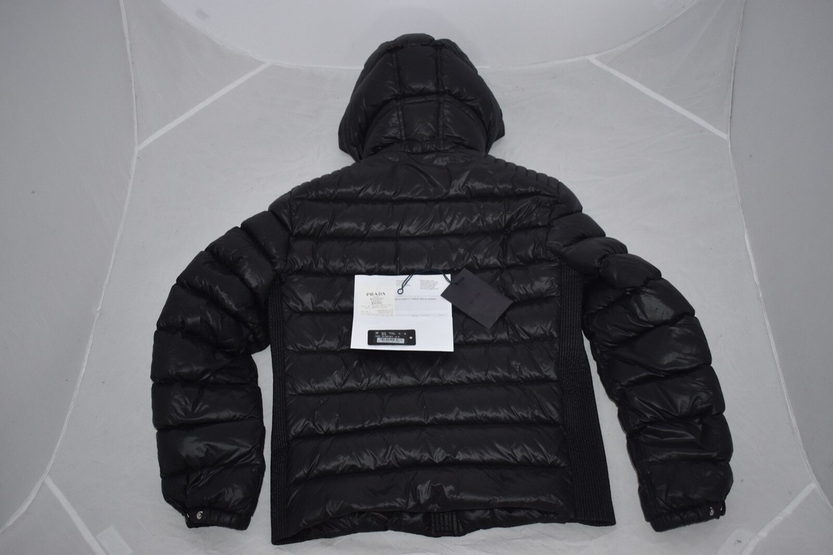 Prada Black Quilted Shoulder Down Zip Hooded Jacket Coat Prada Black Quilted Shoulder Down Zip Hooded Jacket Coat
