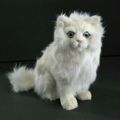Vintage Persian Cat White Rabbit Fur Long Hair Kitty Blue Eyes 6in