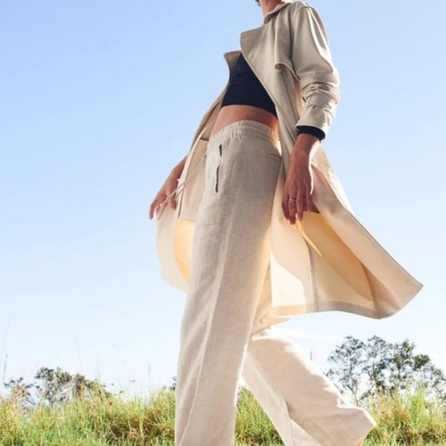 Athleta Retreat Leinenhose Damen M weites Bein Mid Rise ungefärbt creme elfenbein - Bild 2 von 11