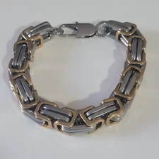 Stainless Steel  10mm Silver & Gold Plated Byzantine Box Link Chain 8" Bracelet