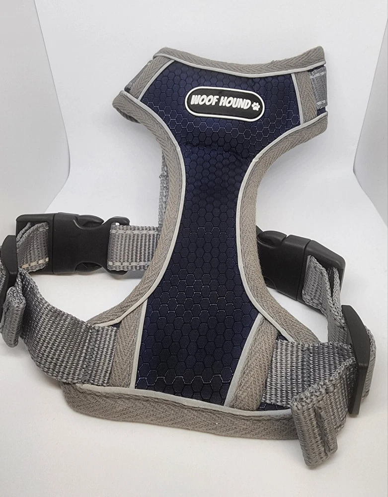 Dog Harness Collar Adjustable Reflective No Choke Navy Blue -Small Woof Hound Dog Harness Collar Adjustable Reflective No Choke Navy Blue -Small Woof Hound