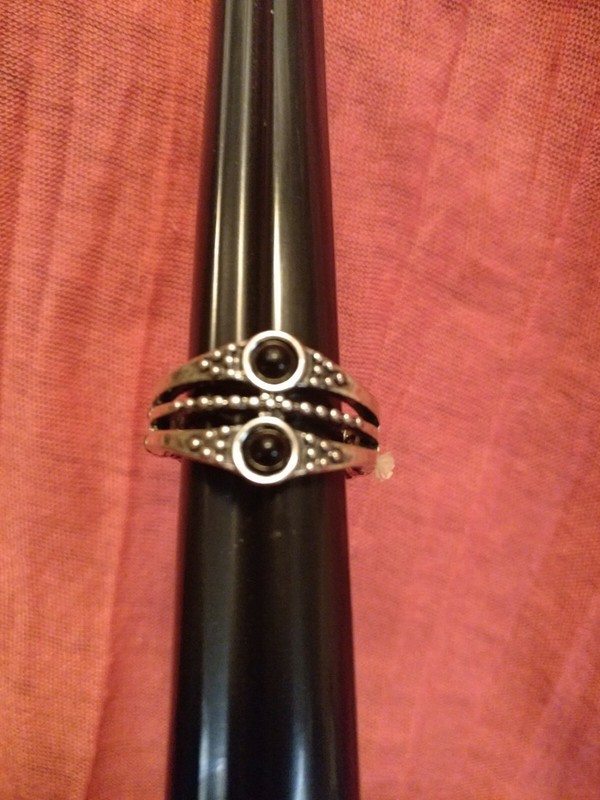 Silver Tone Black Stretch Ring Jewelry Statement Fashion Costume 