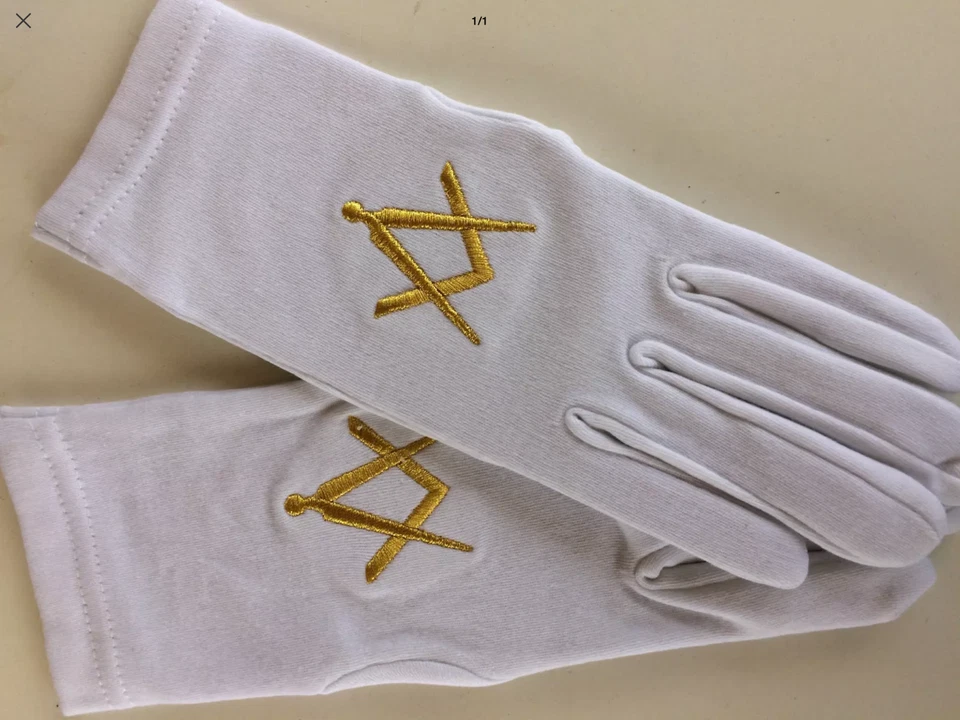 Gants coton brodés franc maçon embroded masonic gloves