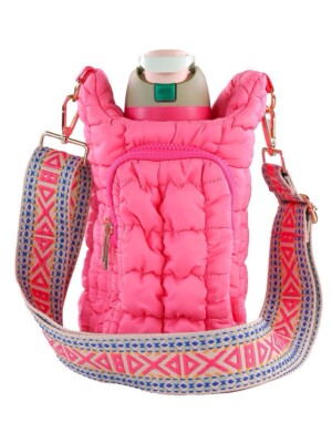 Simply Southern Pink Puff Water Bottle Holder Shoulder Crossbody Bag