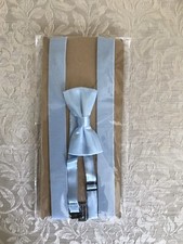 Adjustable Boy  s Suspenders  Satin Bow Tie Set - Blue - NEW