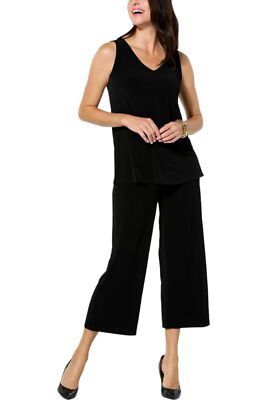 IMAN Global Chic 2-piece Runway Jersey Knit Tank & Crop Pant Set Black