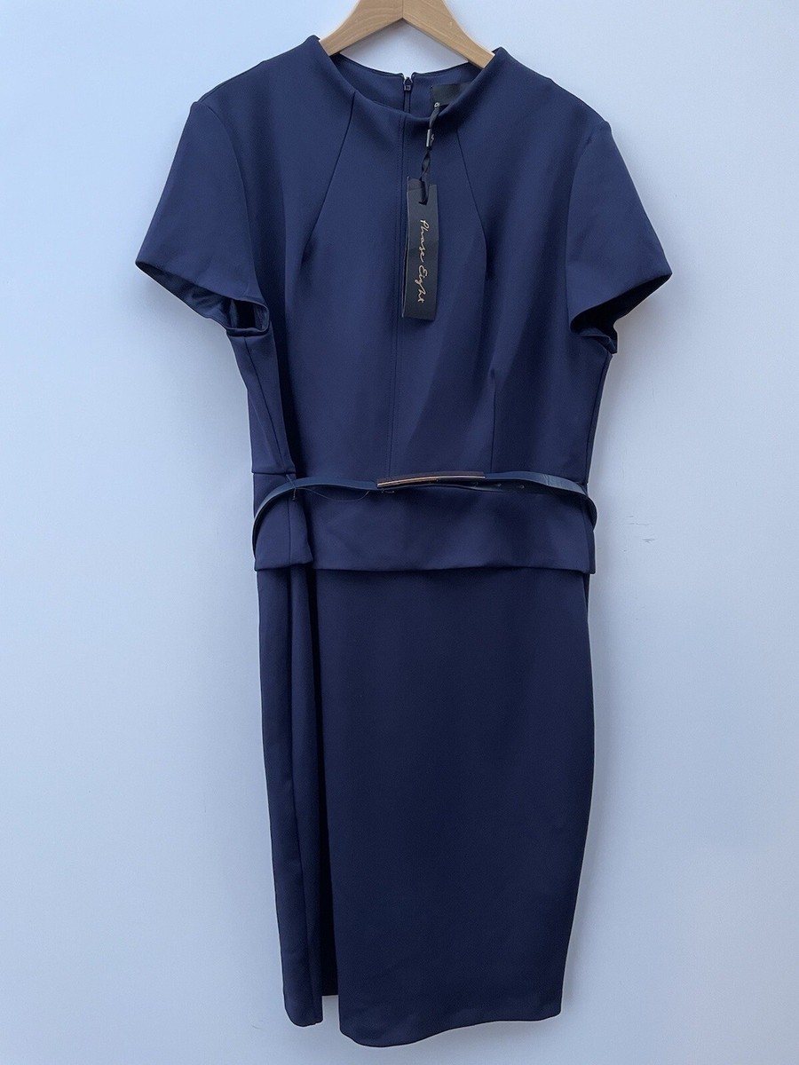 Phase Eight Milla Belted Peplum Scuba Dress Navy Blue Size 18 Bnwt