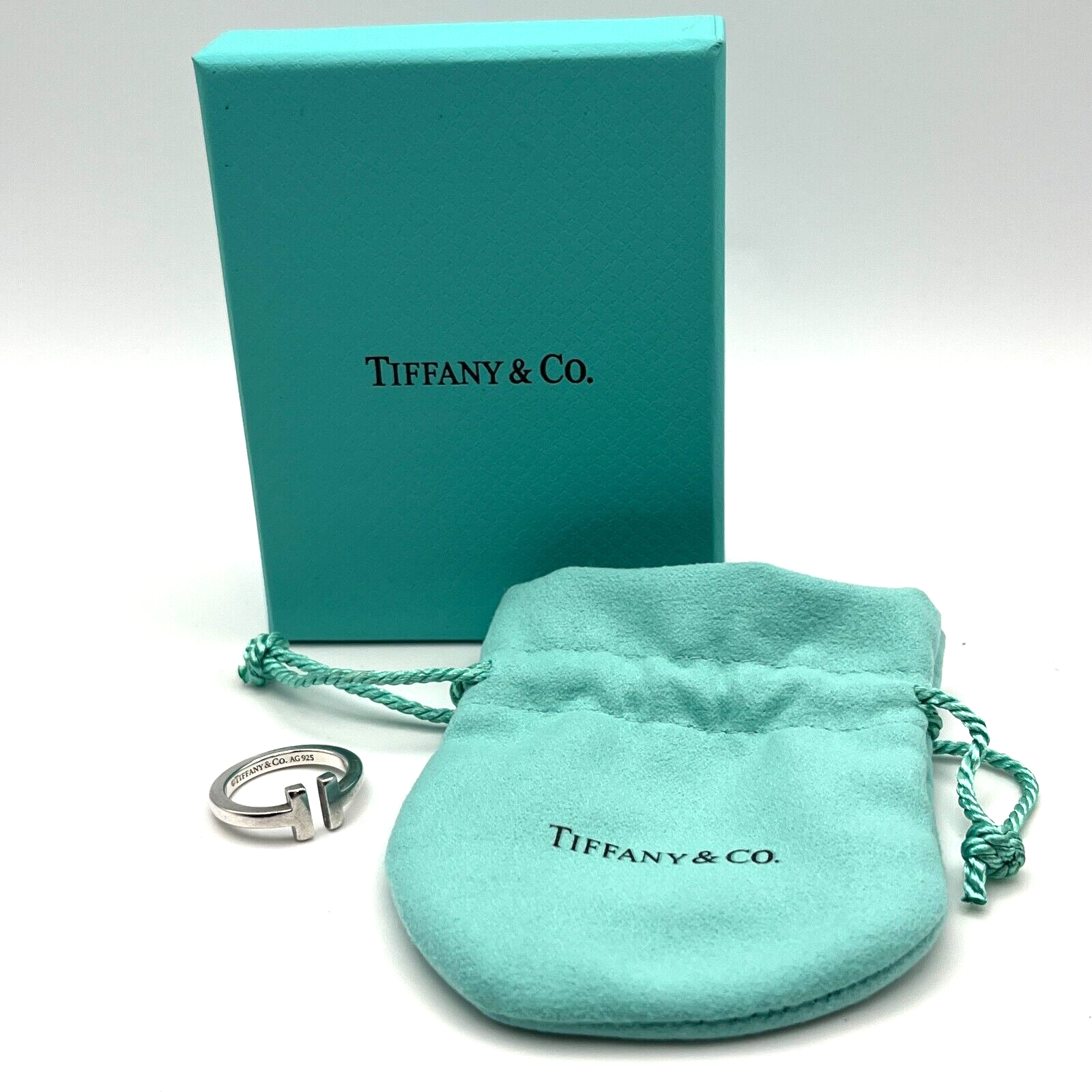 Tiffany & Co. Ring Size 7 T Square Band Sterling Silver Modern With Bag & Box