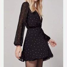 Reformation Laughlin Star Print Wrap Mini Dress Black (xsmall) cocktail party