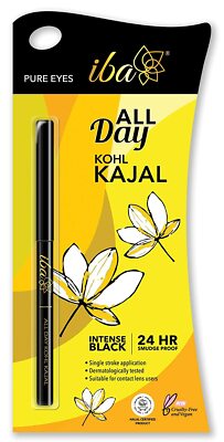 Iba All Day Kohl Kajal, Jet Black, 0.35g l Smudge Proof l Waterproof l 24 hr Lon