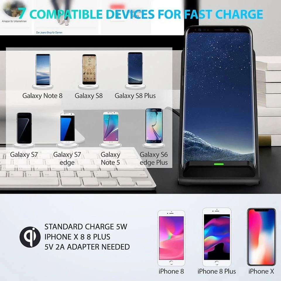 Qi Wireless Fast Charger Charging Pad Stand Dock Samsung Galaxy S9+ iPhone XS 8 - Image 3 of 4