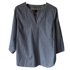 Talbots Lg Petite Popover Blouse Tunic Cotton Classic Stripe Nautical Coastal