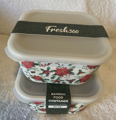 Lot of 2 - Christmas Theme Fresh 360 40 oz Storage Containers 6” x 6” x ...