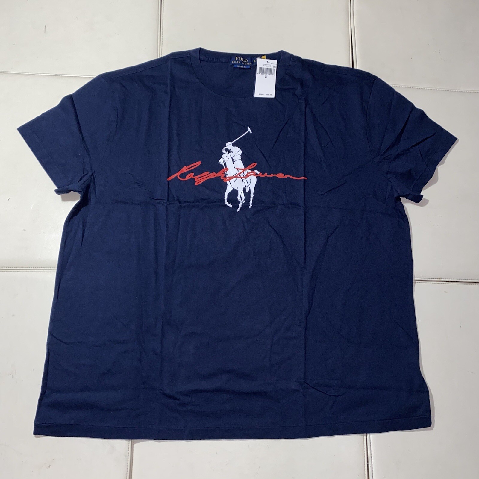 T shirt Ralph Lauren Big Pony logo in jersey di cotone taglia XL blu navy