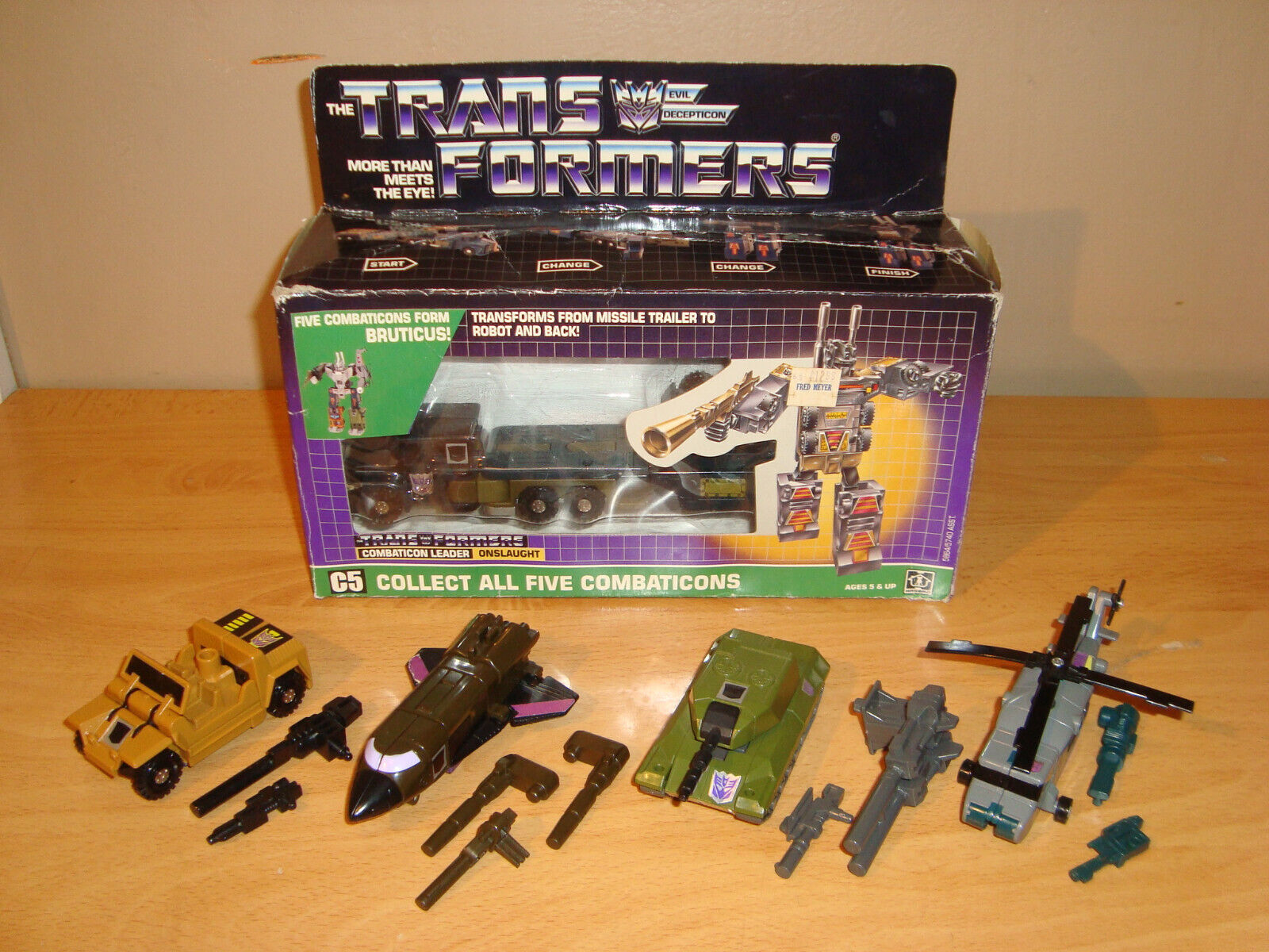 Near Complete TRANSFORMERS G1 ONSLAUGHT + Box BRUTICUS SET Vintage ORIGINAL Toy