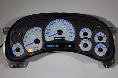 03-06 FACTORY REBUILT CUSTOM SS WHITE GAUGE BLUE LED SILVERADO WHOLE CLUSTER BB