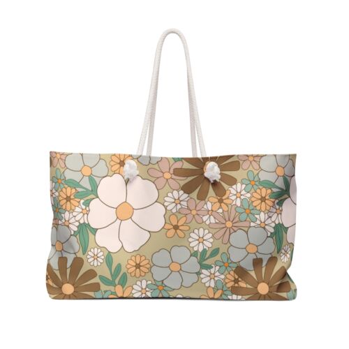 🌼 Retro Floral Weekender Bag | Blue, White, Brown and Pink Design - Picture 1 of 6