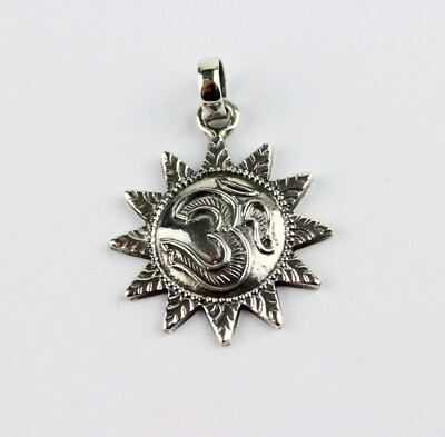 Om Sonne Anhänger Echt 925 Silber Kettenanhänger Meditation Yoga Mantra Aum/Aom