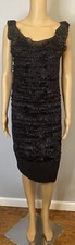 VERA WANG Black metallic fringe dress with beaded brooches SZ 6