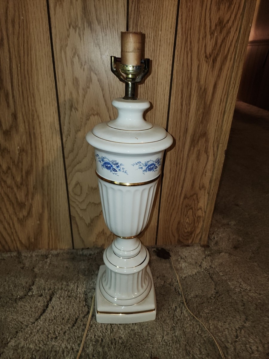 Vintage White Lamp With Blue Flowers 22 