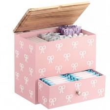 Pink Bow Tampon Holder for Bathroom Wood Feminine Product Organizer with Draw...