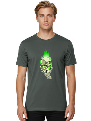 Flaming-Skeleton-Hand Mens Graphic Tee, 100% Cotton, Casual Summer Wear