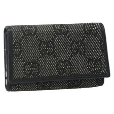 GUCCI GG Canvas Key Case Silver Black Auth 179365A