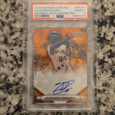 2023 Bowman Sterling Jackson Chourio PA-JCU Auto Orange Refractor /75 PSA 10