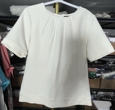 Banana Republic Ivory Blouse Small Short Sleeve Pleated Back Zip Top Cream