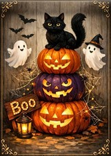 Halloween Pumpkin Cat Ghost Diamond Art Kits for Adults,,5D Diamond Painting Kit